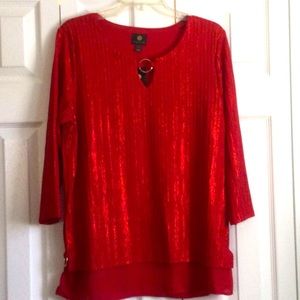 3 quarter sleeve metallic red blouse size large